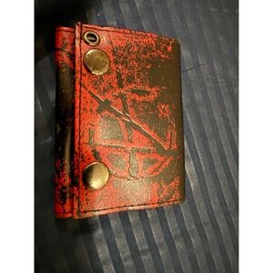 Red Black Pentagram Sword Distressed Genuine Leather Trifold Snap Wallet